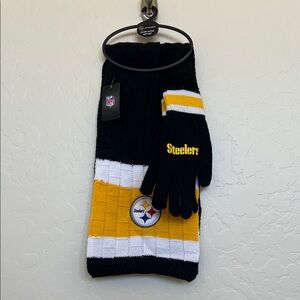 NFL Steelers Black and Yellow Scarf and Gloves Set